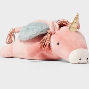 NWT Pegasus Weighted Pillow Plush Pink Unicorn Toy with Gold Horn
